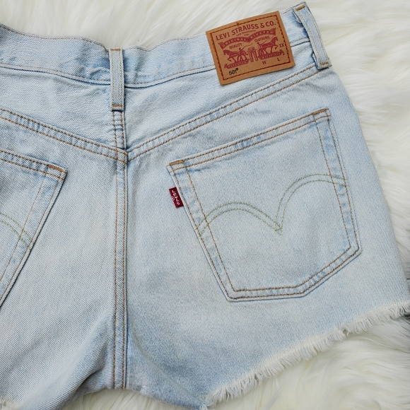 Levis 501 Embroidered Shorts Frayed Hem - Picture 5 of 8